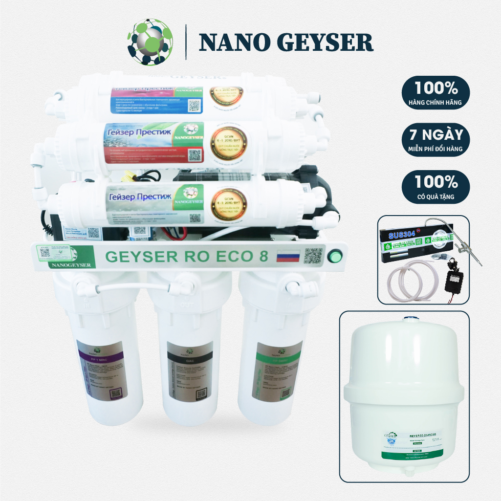 Máy lọc nước RO ECO lọc Chính hãng Nano Geyser bảo hành 5 năm, miễn phí lắp đặt tại Hà Nội