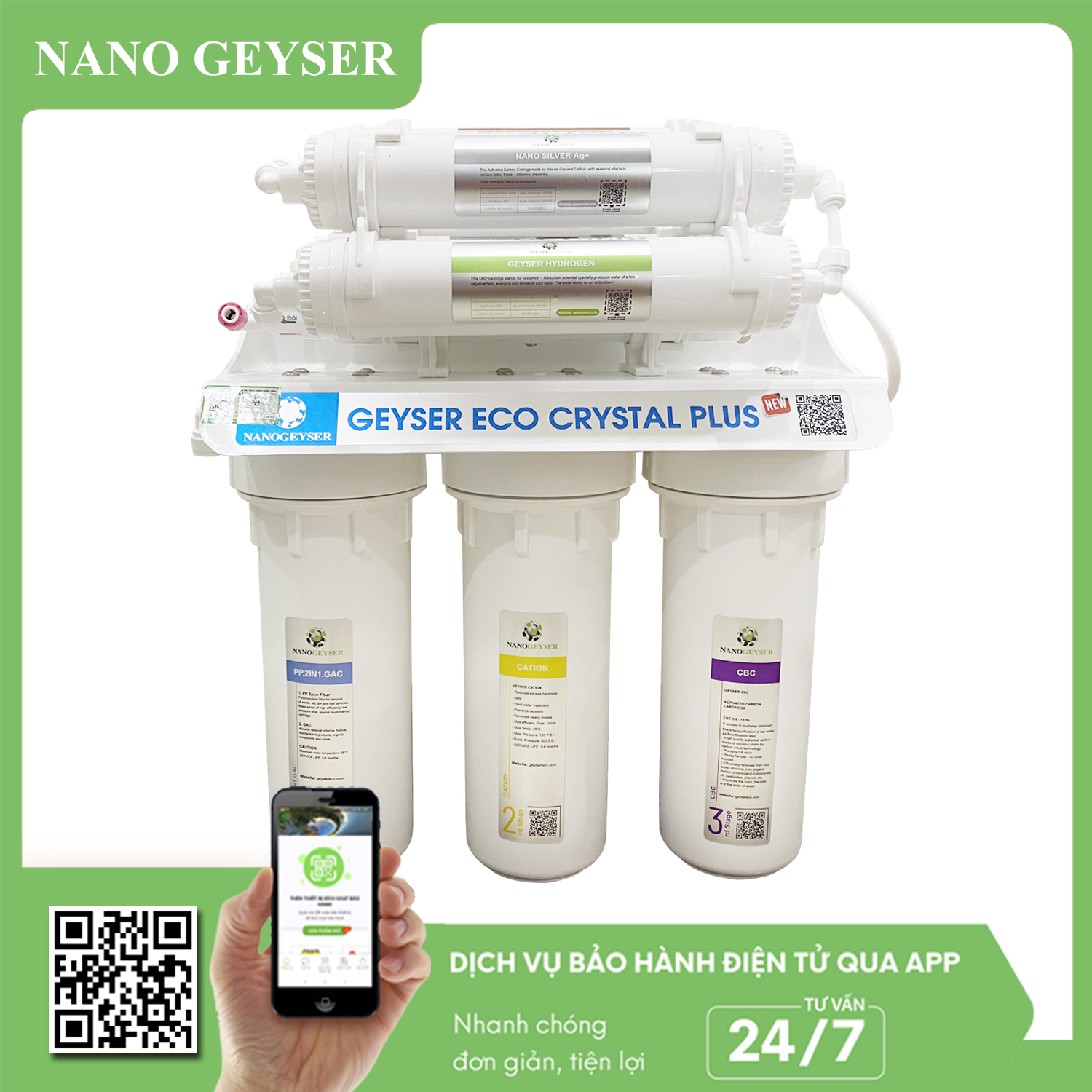 Máy lọc nước Nano Geyser Eco Crystal Plus 6 cấp